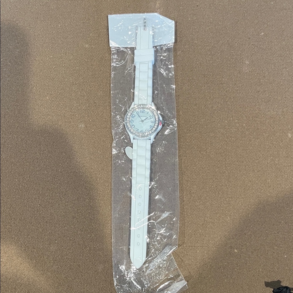 Geneva White Watch with Crystal Bezel